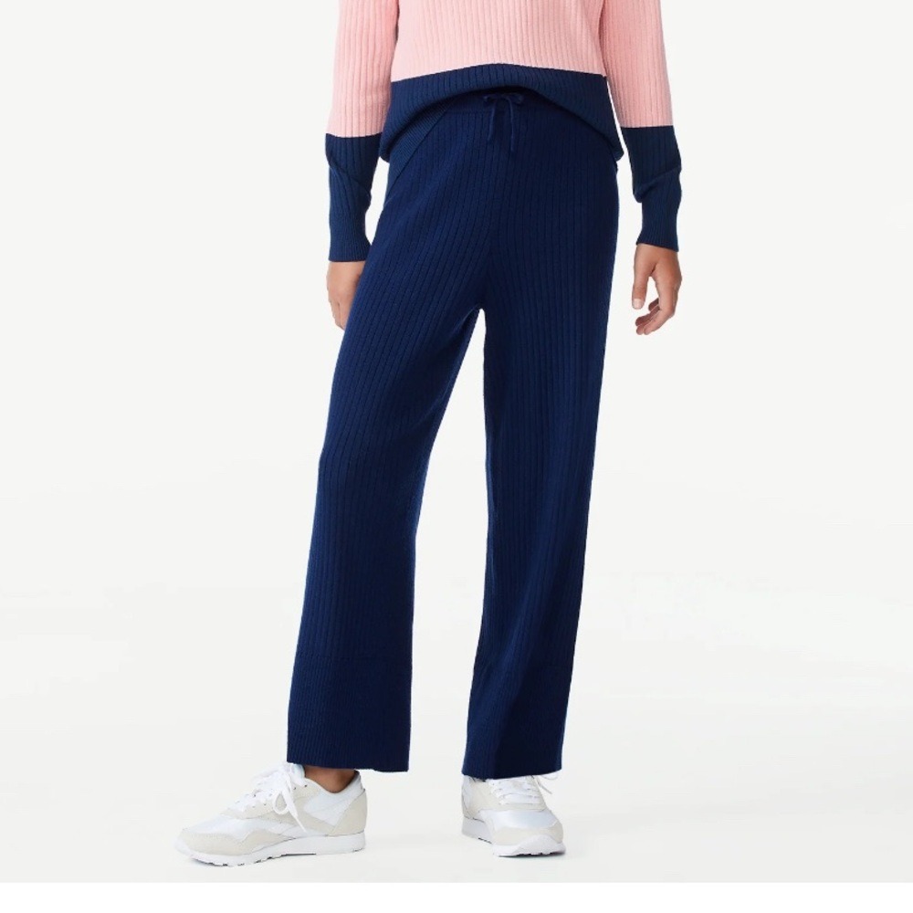 NWT, Free Assembly, Girl’s Wide Leg Ribbed Sweater Pants, Dark Blue, Size 10/12